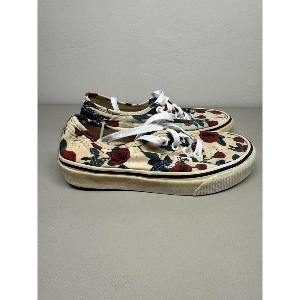 Vans Authentic Roses Womens Size 5 Beige Red Floral Sneakers Rose Print